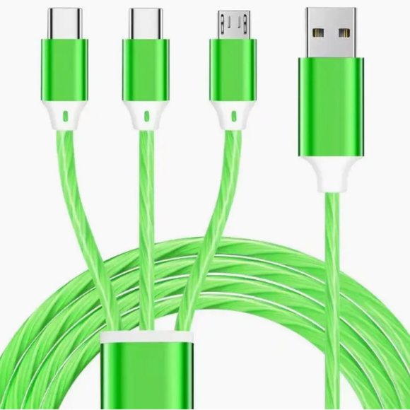 Green Universal 3 in 1 Flat Light Emitting Data Cable 3.92 ft - Picture 3 of 5